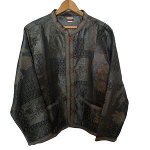 Haband Tudor court Tapestry jacket mandarin collar brown metallic print Large